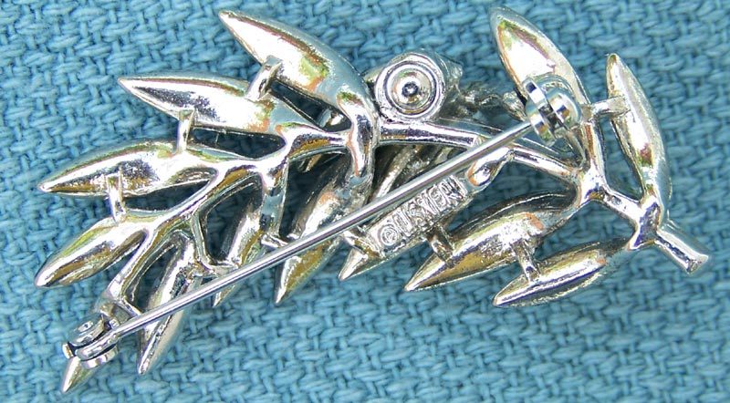 Lisner Silvertone and Smoky Rhinestone Leaf Pin Brooch Lisner Silvertone and Smoky Rhinestone Leaf Pin Brooch