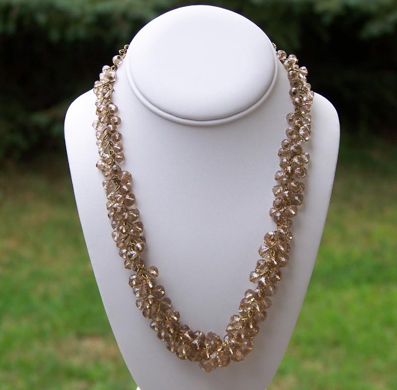 Pale Champagne Glass Bead Dangle Cha Cha Necklace Pale Champagne Glass Bead Dangle Cha Cha Necklace