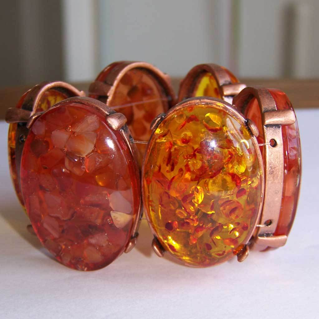 Faux Amber Confetti Lucite Stretch Bracelet Chunky Faux Amber Confetti Lucite Stretch Bracelet Chunky