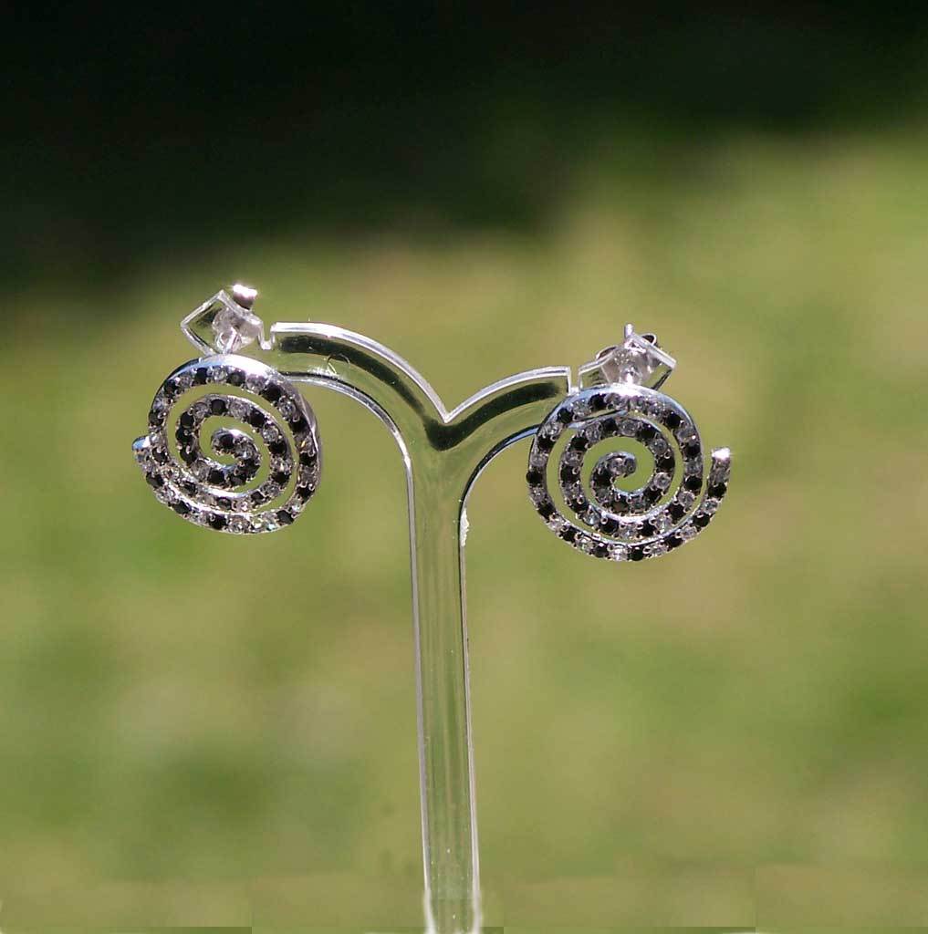 Sterling Silver Coil White Black Crystals Post Pierced Earrings Sterling Silver Coil White Black Crystals Post Pierced Earrings
