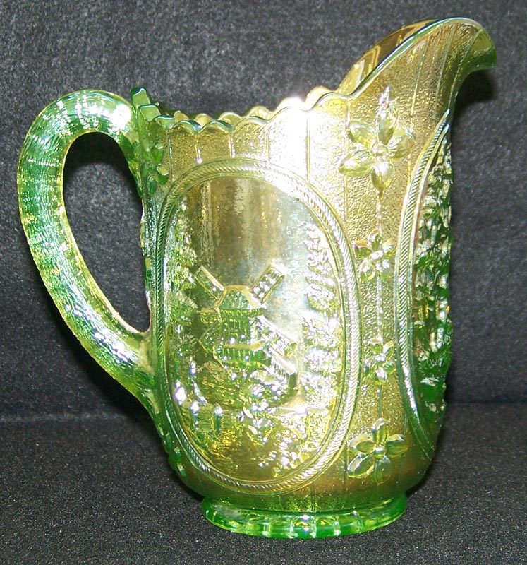Imperial Lime Green Carnival Glass Windmill Milk Pitcher VHTF Color Imperial Lime Green Carnival Glass Windmill Milk Pitcher VHTF Color