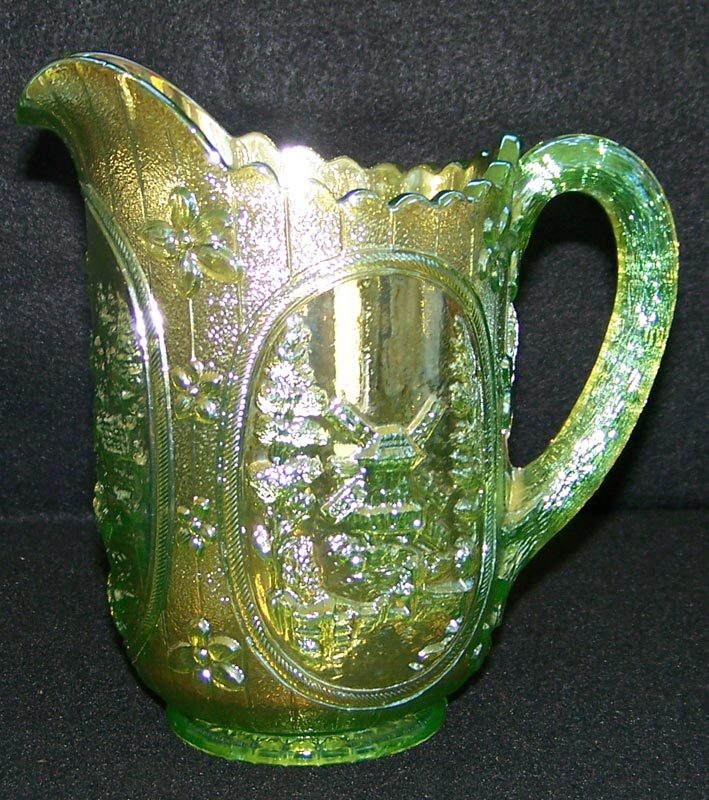 Imperial Lime Green Carnival Glass Windmill Milk Pitcher VHTF Color Imperial Lime Green Carnival Glass Windmill Milk Pitcher VHTF Color