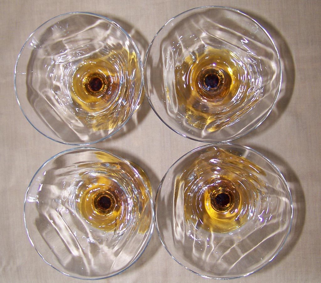 4 Tiffin 15071 Optic Champagne Sherbet Goblets Amber Stems 4 Tiffin 15071 Optic Champagne Sherbet Goblets Amber Stems
