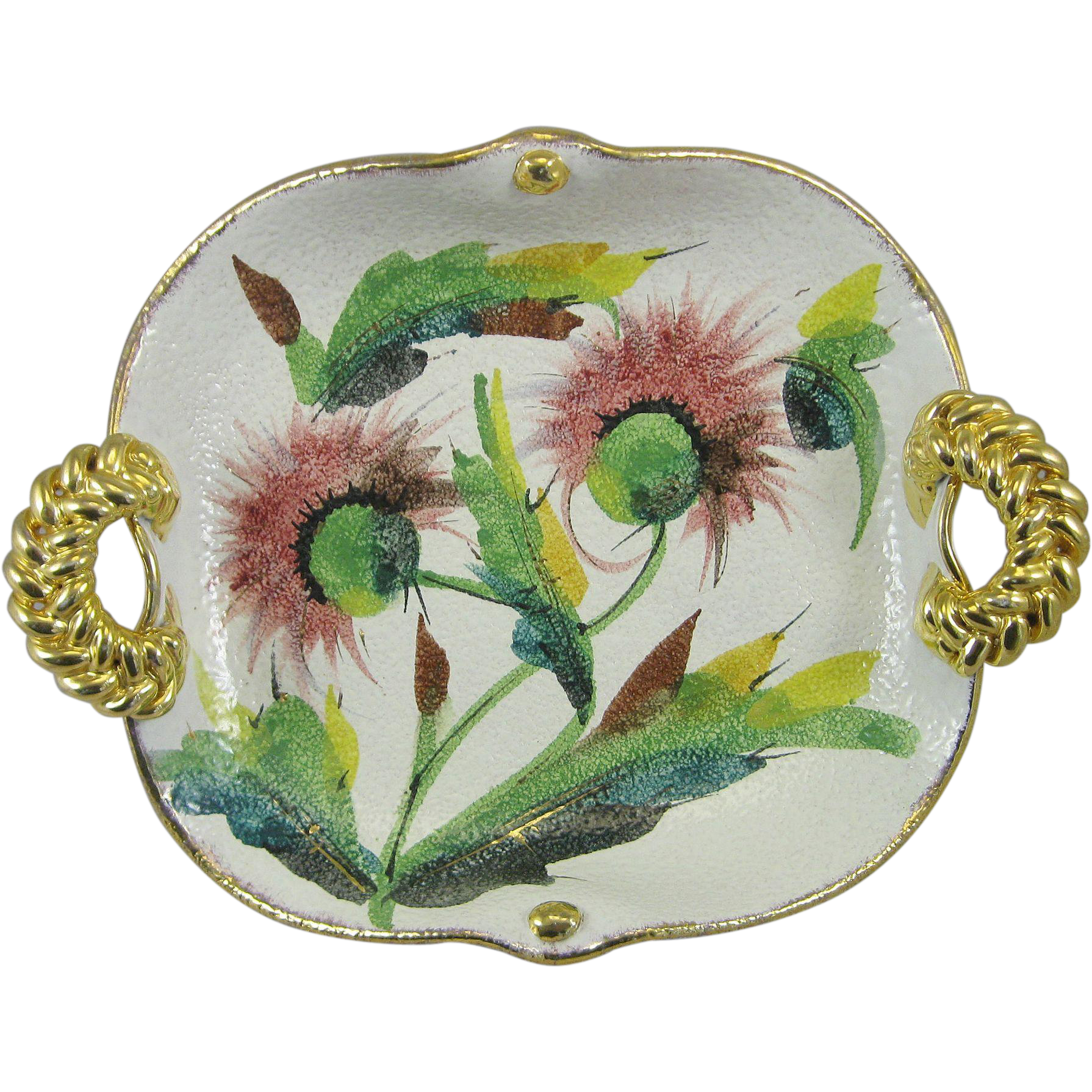 Mid Century Modern MCM Italian Granulation Glaze Pottery Tray Dish Thistle Mid Century Modern MCM Italian Granulation Glaze Pottery Tray Dish Thistle