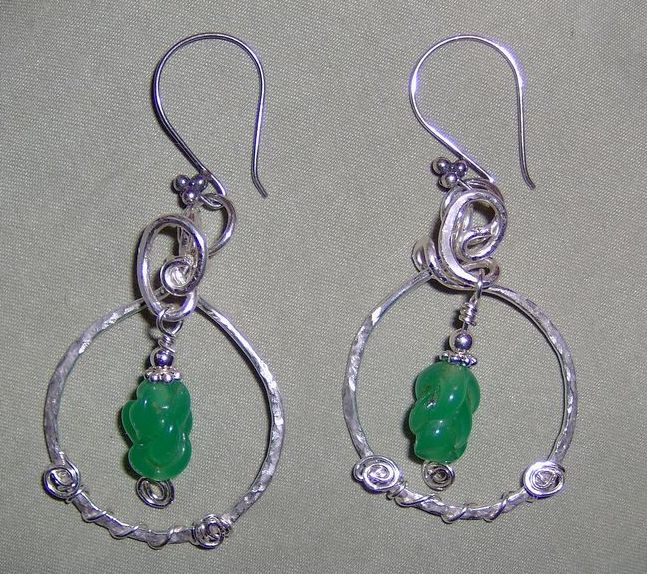 One of a Kind Handmade Sterling Silver Green Antique Bead Pierced Earrings One of a Kind Handmade Sterling Silver Green Antique Bead Pierced Earrings