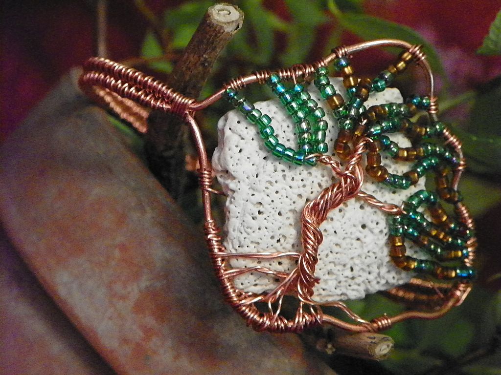 OOAK Handmade Copper Bangle Tree of Life Bracelet with Sea Shell OOAK Handmade Copper Bangle Tree of Life Bracelet with Sea Shell