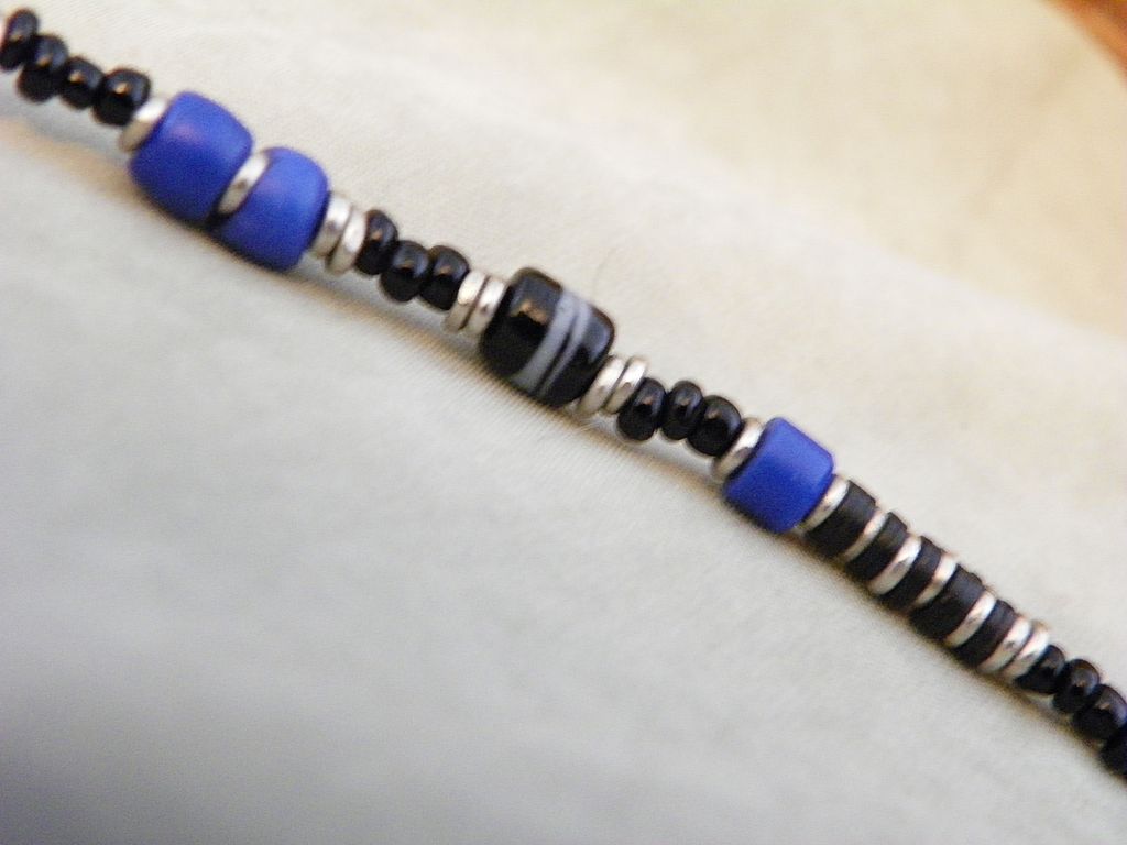 African Copal Amber, Blue Sandcast DiscTrade Bead Necklace African Copal Amber, Blue Sandcast DiscTrade Bead Necklace