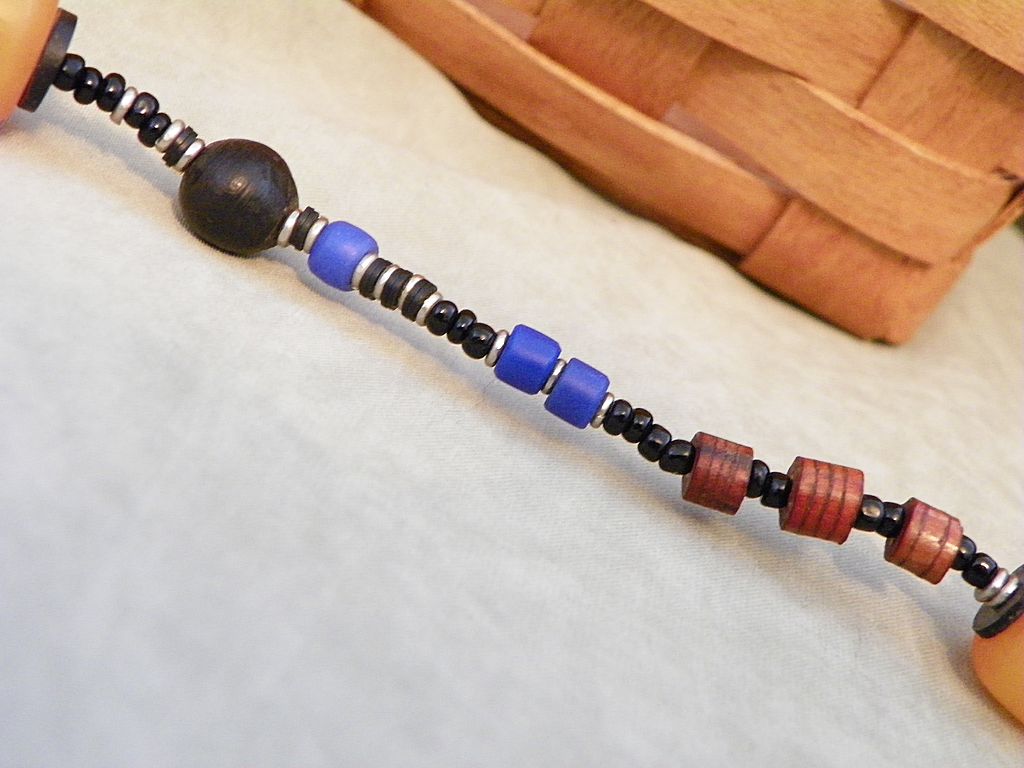 African Copal Amber, Blue Sandcast DiscTrade Bead Necklace African Copal Amber, Blue Sandcast DiscTrade Bead Necklace