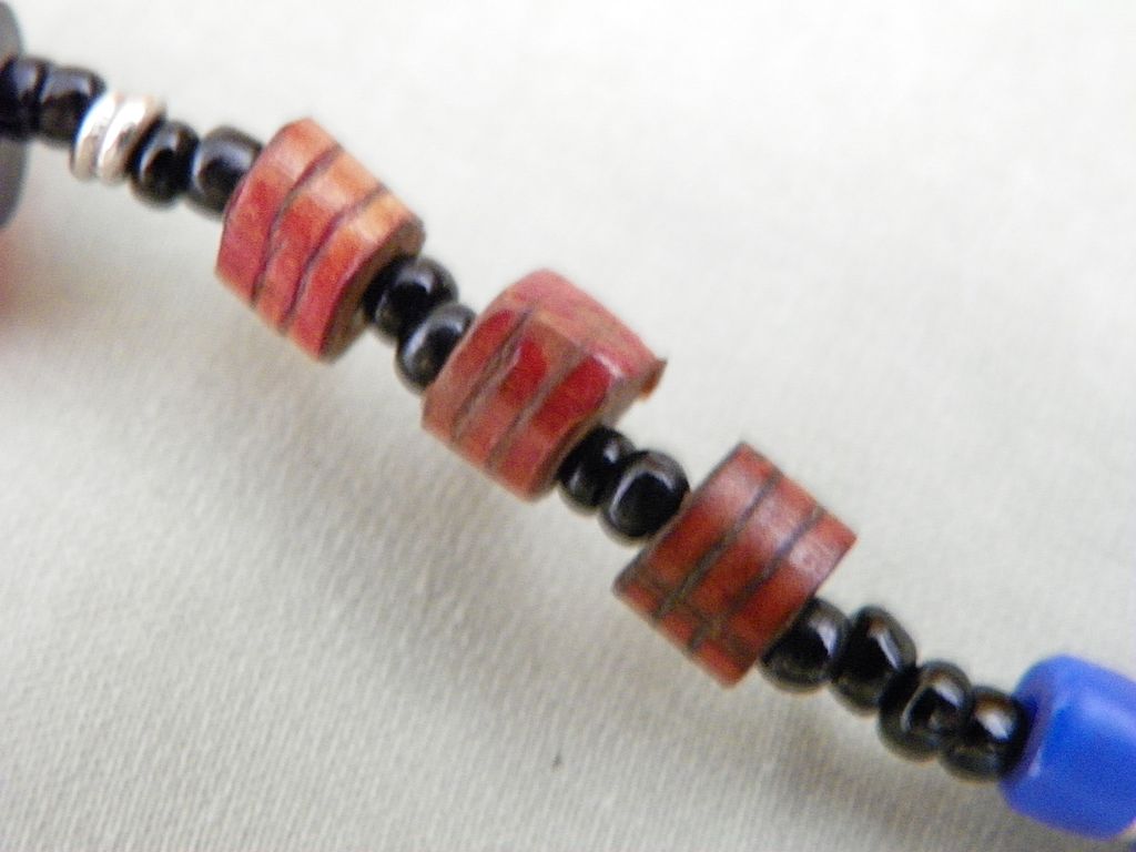 African Copal Amber, Blue Sandcast DiscTrade Bead Necklace African Copal Amber, Blue Sandcast DiscTrade Bead Necklace