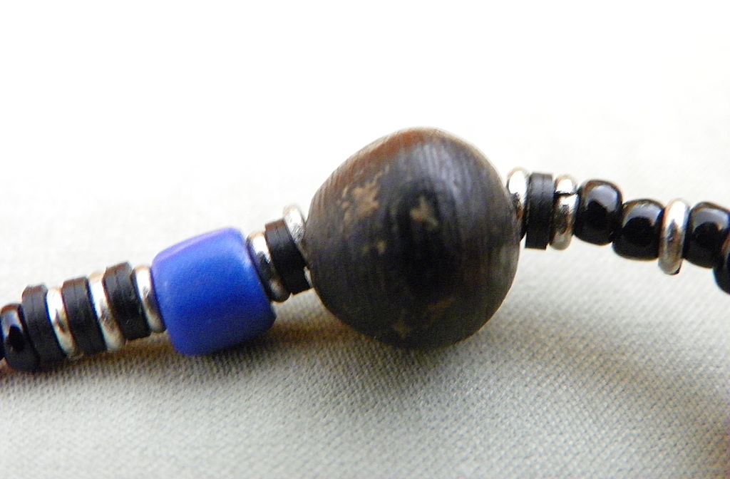 African Copal Amber, Blue Sandcast DiscTrade Bead Necklace African Copal Amber, Blue Sandcast DiscTrade Bead Necklace