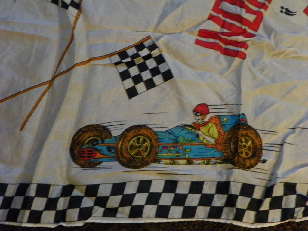 Indianapolis 500 Racing 1950's Souvenir Scarf with Cars and Flags Indianapolis 500 Racing 1950's Souvenir Scarf with Cars and Flags