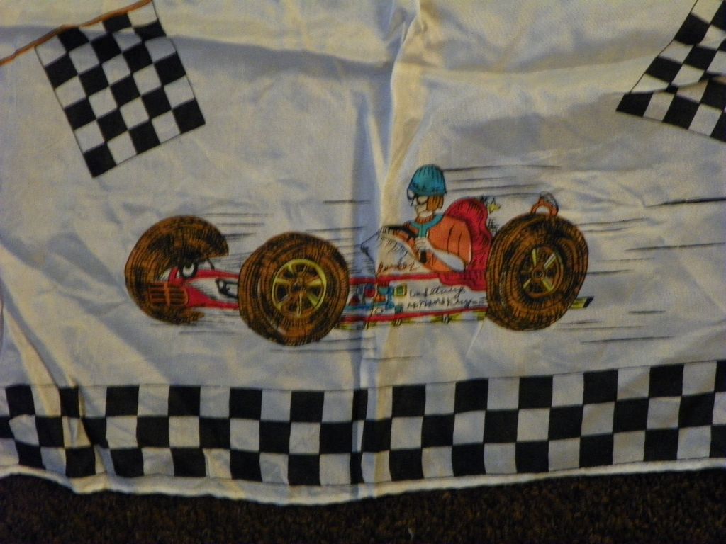 Indianapolis 500 Racing 1950's Souvenir Scarf with Cars and Flags Indianapolis 500 Racing 1950's Souvenir Scarf with Cars and Flags