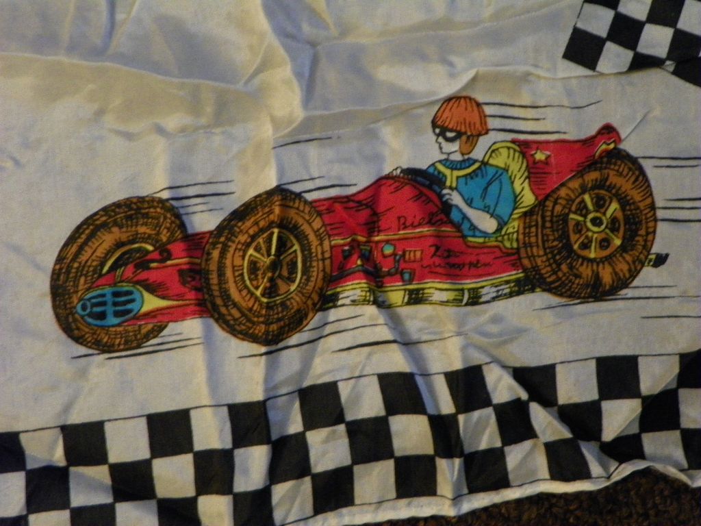 Indianapolis 500 Racing 1950's Souvenir Scarf with Cars and Flags Indianapolis 500 Racing 1950's Souvenir Scarf with Cars and Flags