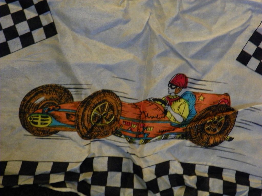 Indianapolis 500 Racing 1950's Souvenir Scarf with Cars and Flags Indianapolis 500 Racing 1950's Souvenir Scarf with Cars and Flags
