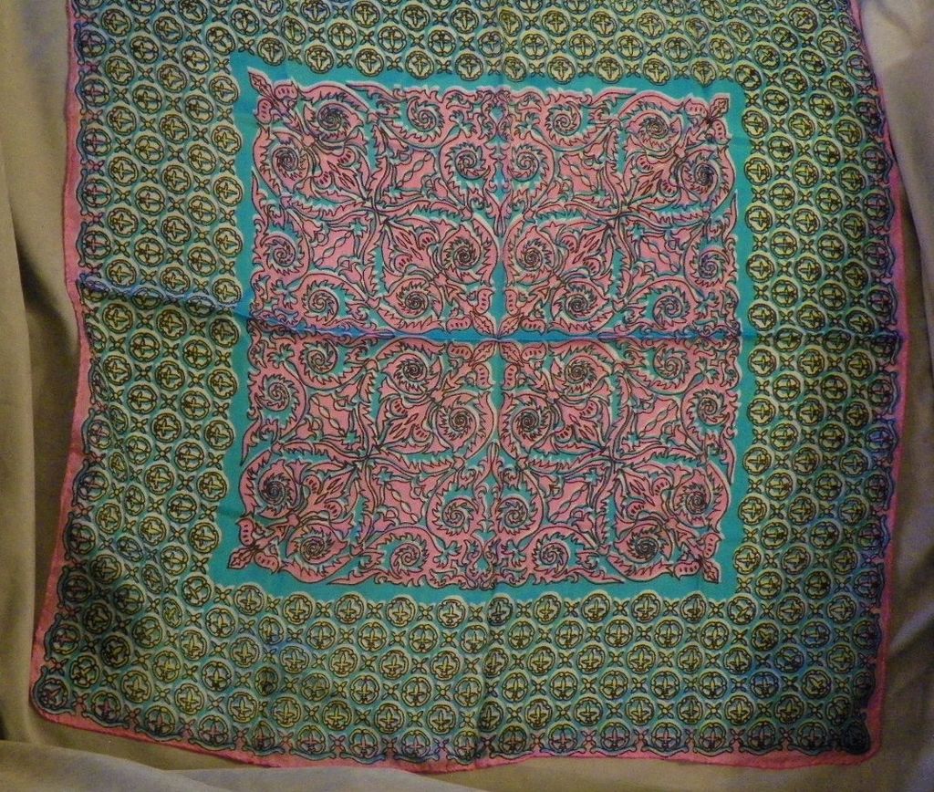 16" Silk Scarf with a Hand Rolled Hem in Pink and Aqua Blue Hankie or Hanky 16" Silk Scarf with a Hand Rolled Hem in Pink and Aqua Blue Hankie or Hanky