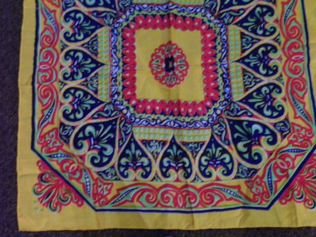 21" Silk Scarf with Hand Rolled Hem in Traditional Gold Blue and Red Colors from the 21" Silk Scarf with Hand Rolled Hem in Traditional Gold Blue and Red Colors from the