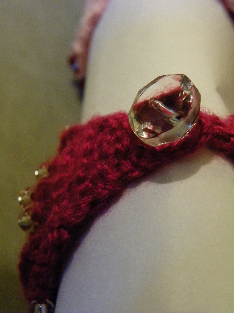 OOAK Handmade Crochet Bracelet with Vintage WooGlass Beads and Crystal Button OOAK Handmade Crochet Bracelet with Vintage WooGlass Beads and Crystal Button