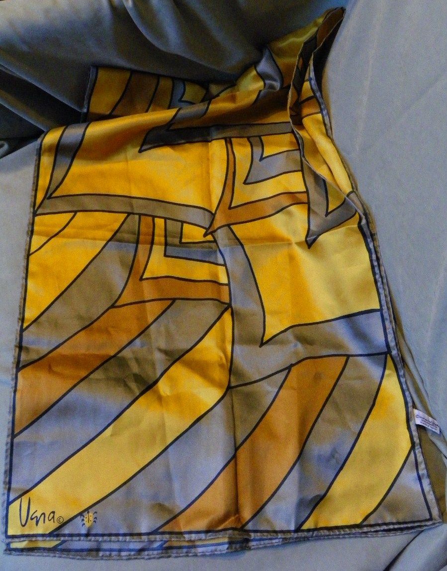 Vintage Mod VERA NEUMANN SCARF Geometric Browns & Grey with Black Outline 60'S RETRO Vintage Mod VERA NEUMANN SCARF Geometric Browns & Grey with Black Outline 60'S RETRO