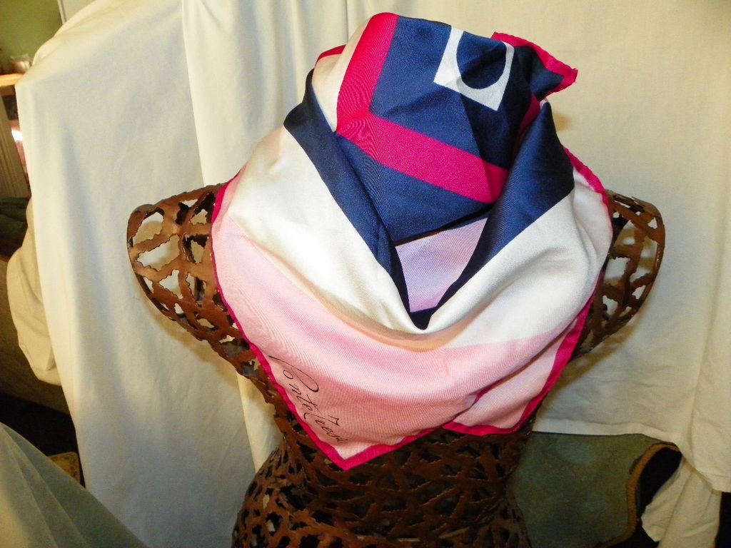 Vintage Ponte Tresa Geometric Scarf Bold Mod in Navy Pink Rose Vintage Ponte Tresa Geometric Scarf Bold Mod in Navy Pink Rose