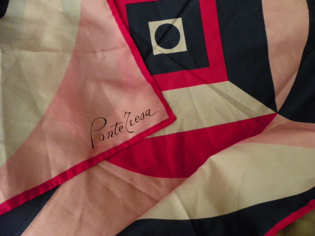 Vintage Ponte Tresa Geometric Scarf Bold Mod in Navy Pink Rose Vintage Ponte Tresa Geometric Scarf Bold Mod in Navy Pink Rose
