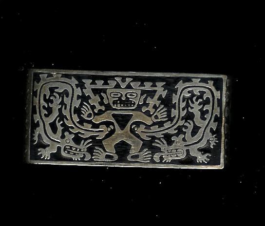 1" Heavy Sterling Silver Cuff Bracelet with Black Raised Enamel Aztec Design 1" Heavy Sterling Silver Cuff Bracelet with Black Raised Enamel Aztec Design