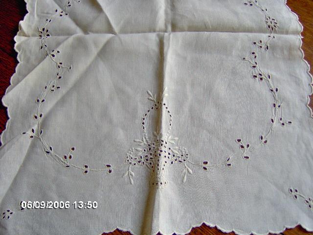 Matching Set of 3 Cut Work Doilies with Flower Basket Design Matching Set of 3 Cut Work Doilies with Flower Basket Design