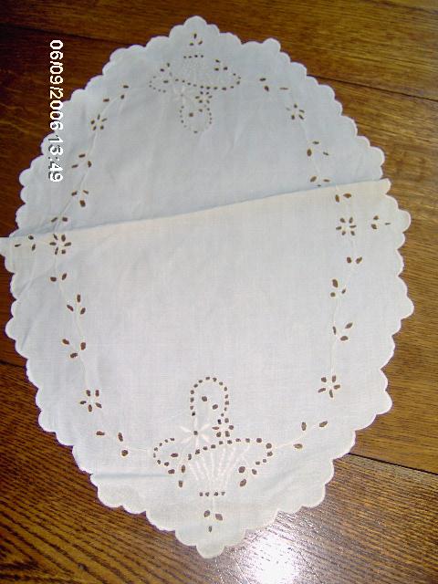 Matching Set of 3 Cut Work Doilies with Flower Basket Design Matching Set of 3 Cut Work Doilies with Flower Basket Design