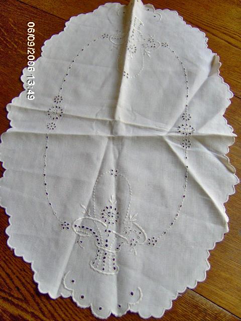 Matching Set of 3 Cut Work Doilies with Flower Basket Design Matching Set of 3 Cut Work Doilies with Flower Basket Design