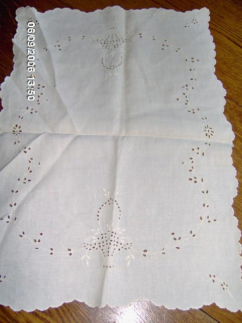 Matching Set of 3 Cut Work Doilies with Flower Basket Design Matching Set of 3 Cut Work Doilies with Flower Basket Design