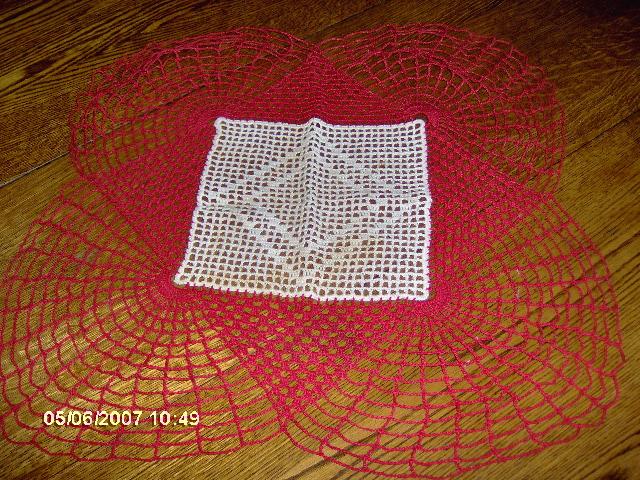 Crochet Red and Cream Lace Doily Crochet Red and Cream Lace Doily