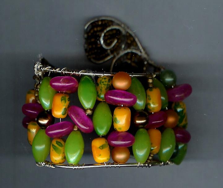 Sterling Silver Groovy Handmade OOAK Cuff Bracelet with Vintage Beads Sterling Silver Groovy Handmade OOAK Cuff Bracelet with Vintage Beads