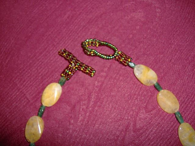 Handmade Real Stones and Seed Beaded Necklace in Greens and Browns Handmade Real Stones and Seed Beaded Necklace in Greens and Browns
