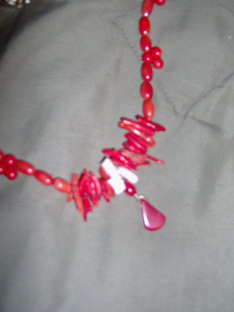 Sterling Silver & Red Coral Necklace with Branch, Round Bead and Barrel Bead Coral Sterling Silver & Red Coral Necklace with Branch, Round Bead and Barrel Bead Coral