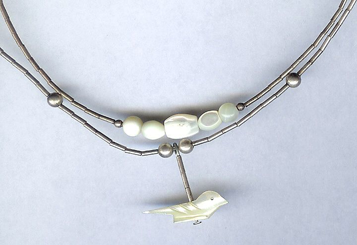 Two 1970's Handmade Mother of Pearl Fetish and Sterling Silver Necklace Two 1970's Handmade Mother of Pearl Fetish and Sterling Silver Necklace
