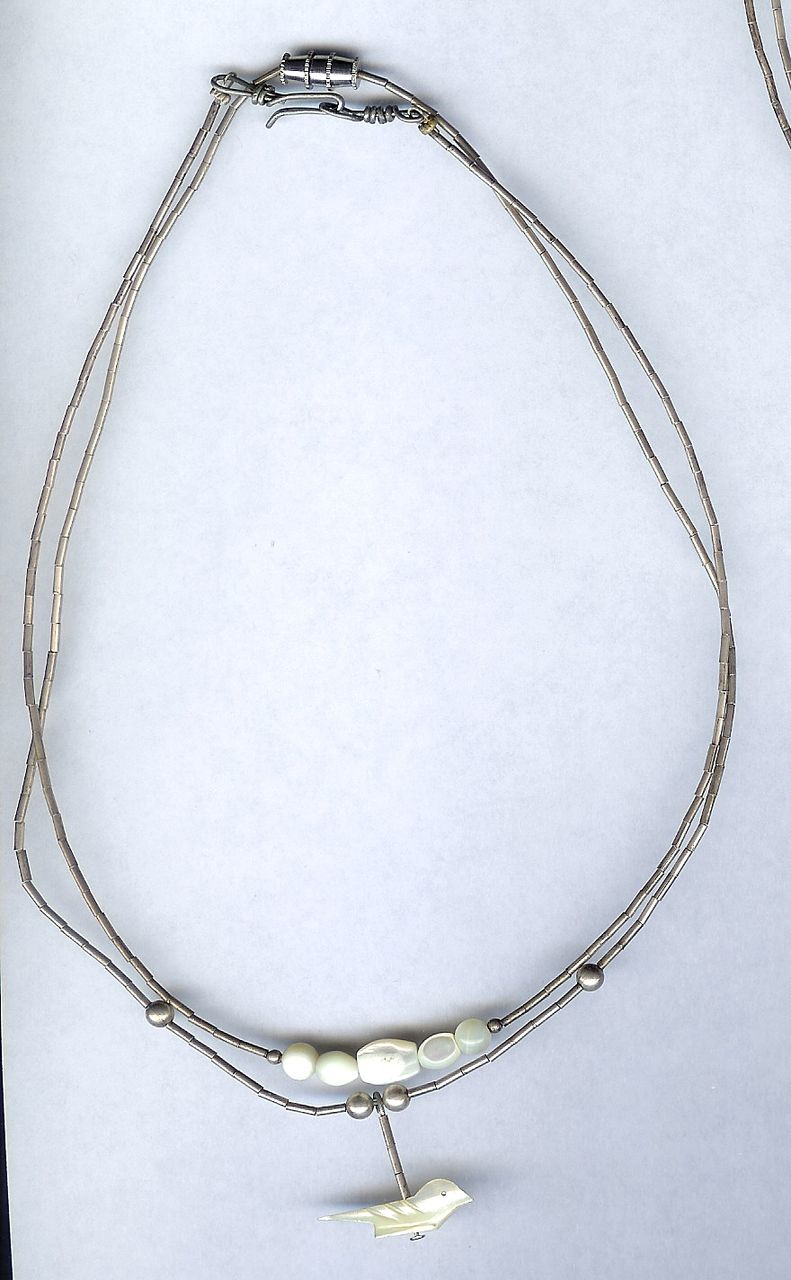 Two 1970's Handmade Mother of Pearl Fetish and Sterling Silver Necklace Two 1970's Handmade Mother of Pearl Fetish and Sterling Silver Necklace