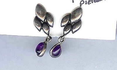 Sterling Silver and Amethyst Dangle Earrings signed Obama Sterling Silver and Amethyst Dangle Earrings signed Obama