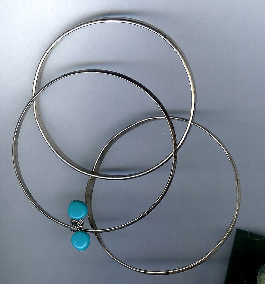 3 Sterling Silver Bangle Bracelets with Jingle and Blue Glass Beads 3 Sterling Silver Bangle Bracelets with Jingle and Blue Glass Beads