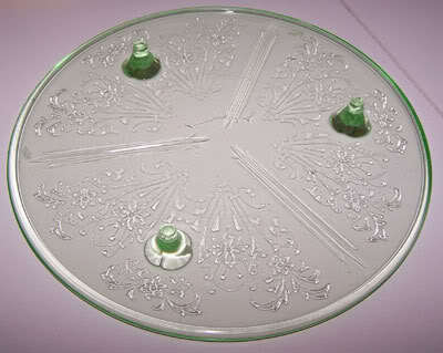 Vintage US Glass Green Vaseline Primo/Paneled Aster Cake Plate Vintage US Glass Green Vaseline Primo/Paneled Aster Cake Plate