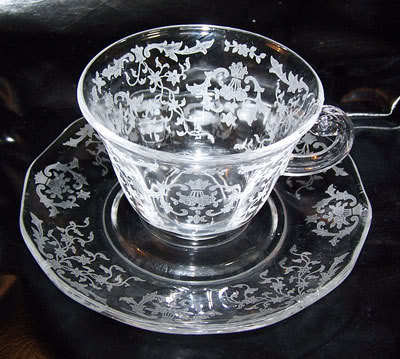 Vintage Fostoria Lafayette Glass Cup & Saucer in Navarre Vintage Fostoria Lafayette Glass Cup & Saucer in Navarre