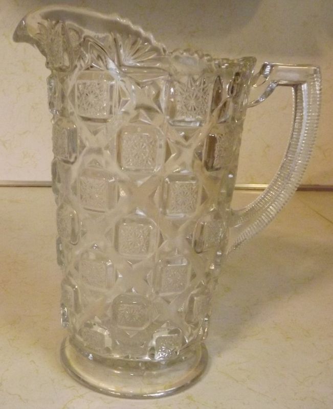 Westmoreland Glass OLD QUILT small milk juice pitcher clear crystal pressed glass Westmoreland Glass OLD QUILT small milk juice pitcher clear crystal pressed glass