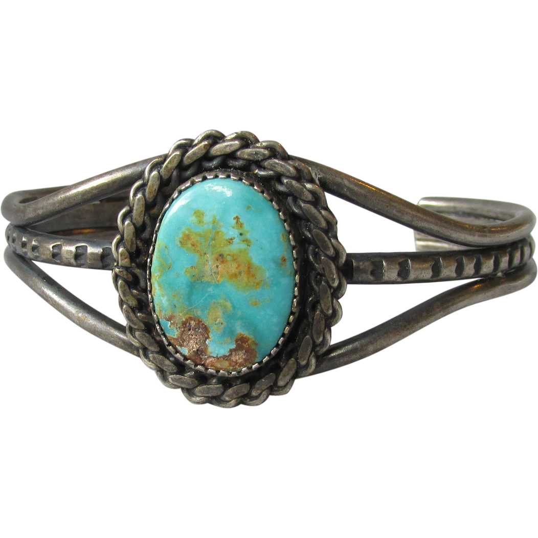 Vintage Navajo Turquoise Sterling Silver Cuff Bracelet from crystazzle ...