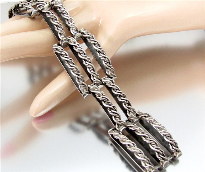 Vintage ARTS & CRAFTS Sterling Bracelet Hand Made Silver Braided Twist Link Marked HandELCMade Vintage ARTS & CRAFTS Sterling Bracelet Hand Made Silver Braided Twist Link Marked HandELCMade
