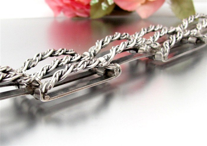 Vintage ARTS & CRAFTS Sterling Bracelet Hand Made Silver Braided Twist Link Marked HandELCMade Vintage ARTS & CRAFTS Sterling Bracelet Hand Made Silver Braided Twist Link Marked HandELCMade