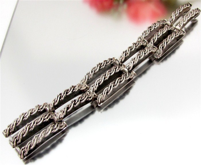 Vintage ARTS & CRAFTS Sterling Bracelet Hand Made Silver Braided Twist Link Marked HandELCMade Vintage ARTS & CRAFTS Sterling Bracelet Hand Made Silver Braided Twist Link Marked HandELCMade