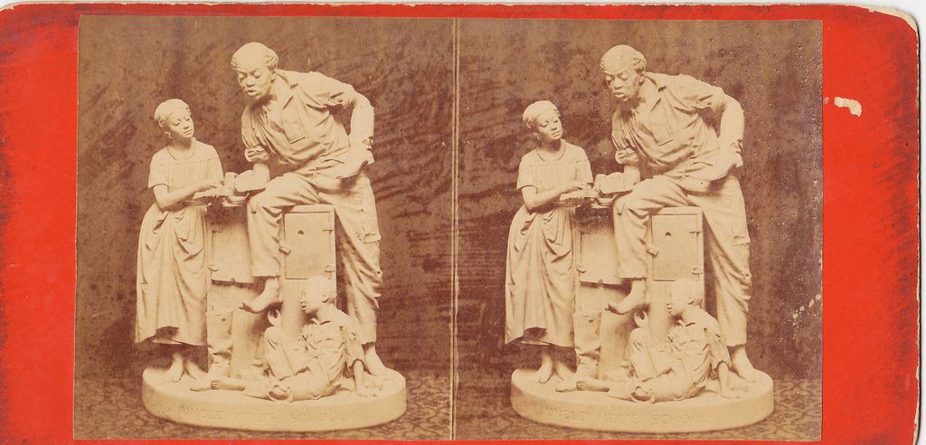 Circa 1860s Stereo View - African American Family– Uncle Ned's School – 1866 John Rogers Group Sculpture – Square Image Real Photo Stereo View Circa 1860s Stereo View - African American Family– Uncle Ned's School – 1866 John Rogers Group Sculpture – Square Image Real Photo Stereo View