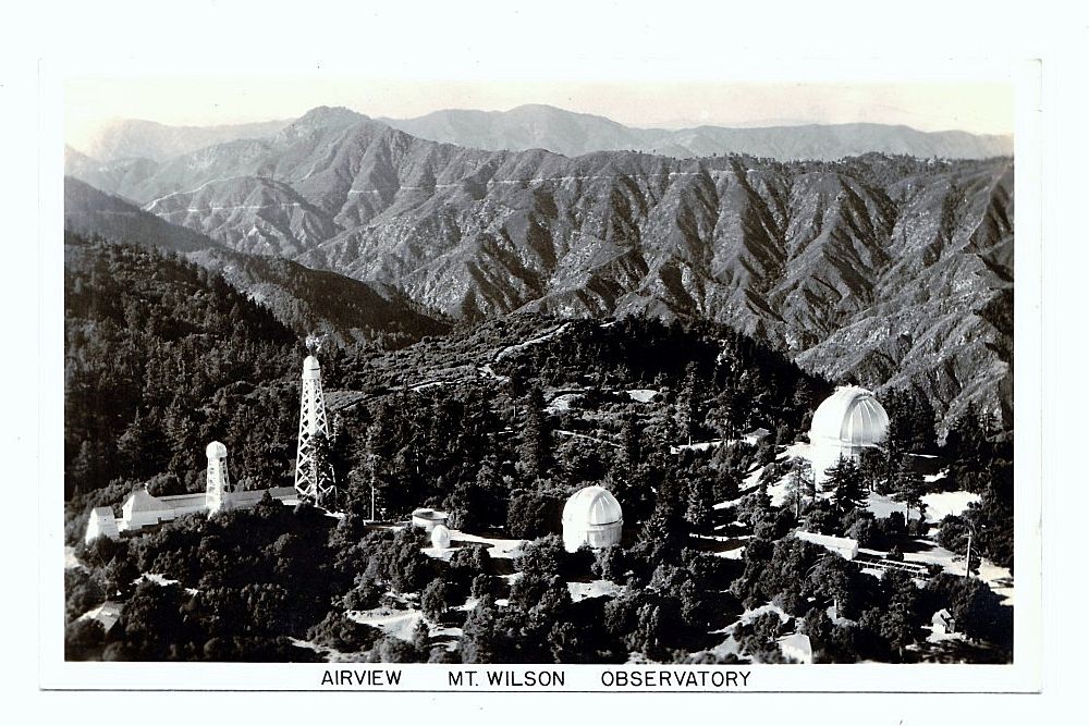 1930s Mount Wilson, California Real Photo Postcard – Airview of Mount Wilson Observatory – Hooker Telescope – Astronomers George Hale and Edwin Hubble - San Gabriel Mountains 1930s Mount Wilson, California Real Photo Postcard – Airview of Mount Wilson Observatory – Hooker Telescope – Astronomers George Hale and Edwin Hubble - San Gabriel Mountains
