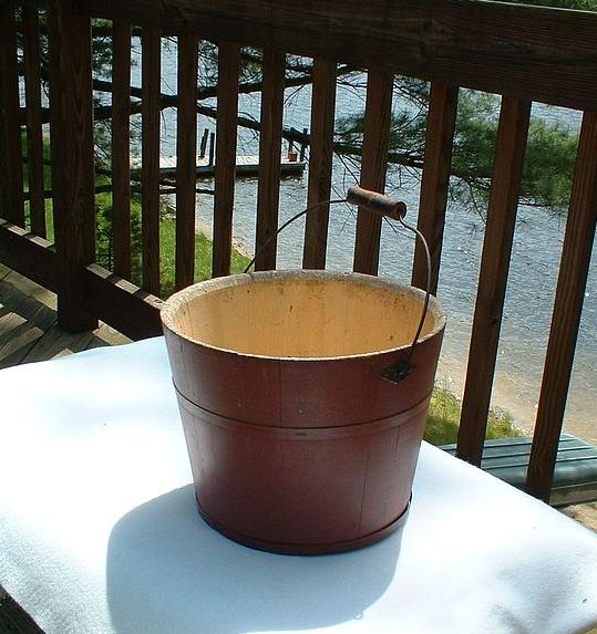 Vintage Shaker Red Wooden Bucket and Sap Bung - Mount Lebanon, New York Shaker Community Vintage Shaker Red Wooden Bucket and Sap Bung - Mount Lebanon, New York Shaker Community