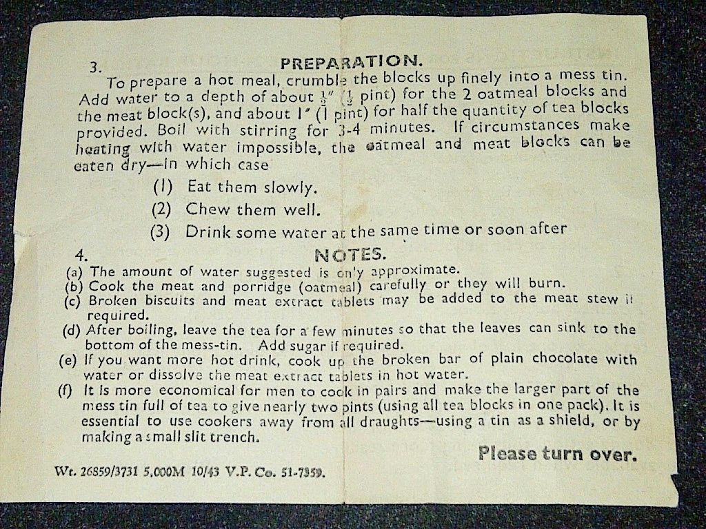 Rare Vintage 1944 World War Two England D-Day Memorabilia - Combat Troops Food Ration – British 24-Hour Ration Preparation Instructions Rare Vintage 1944 World War Two England D-Day Memorabilia - Combat Troops Food Ration – British 24-Hour Ration Preparation Instructions
