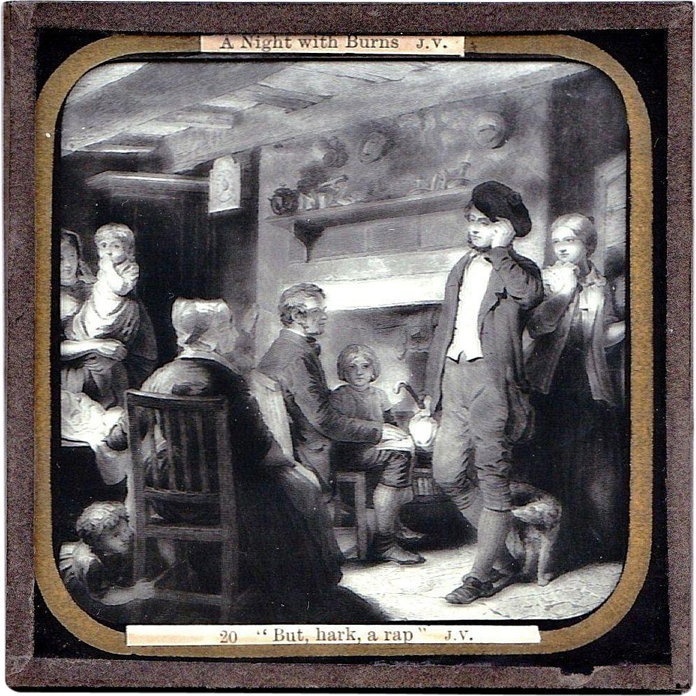 Early 1900s Etching on Glass -Scene from 18th Century Scots Poet Robert Burns' Poem "The Cotter's Saturday Night" Magic Lantern Slide - Scottish Literature Early 1900s Etching on Glass -Scene from 18th Century Scots Poet Robert Burns' Poem "The Cotter's Saturday Night" Magic Lantern Slide - Scottish Literature