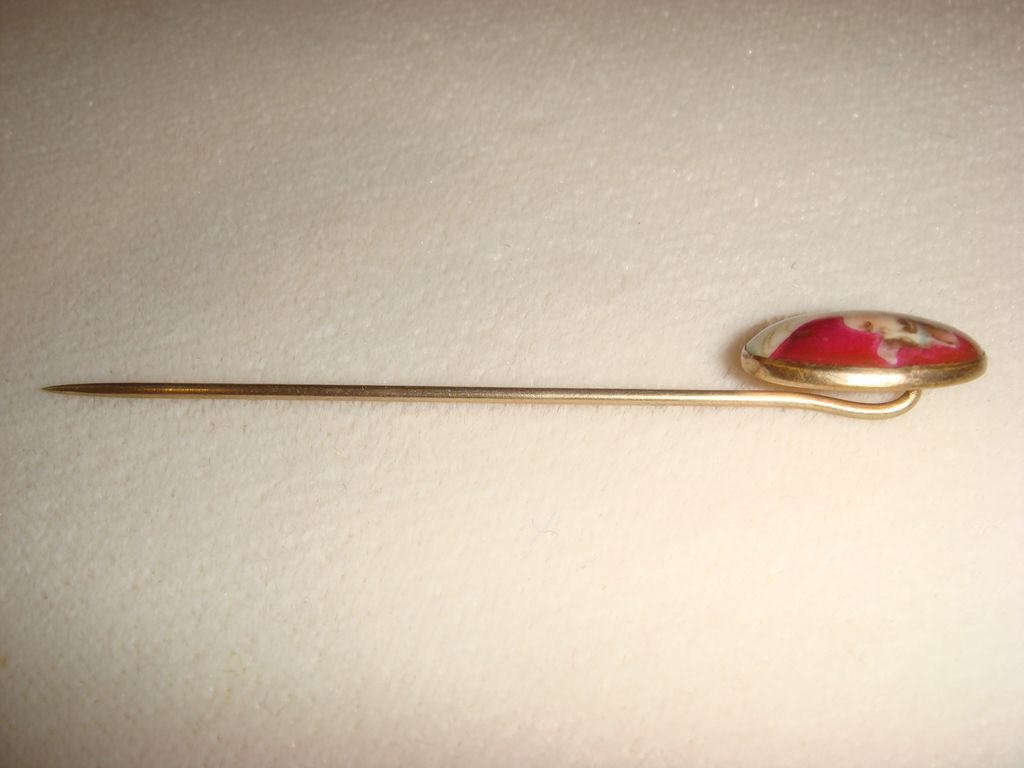 Early 20th C Antique Handpainted Portrait Miniature Stick Pin Early 20th C Antique Handpainted Portrait Miniature Stick Pin